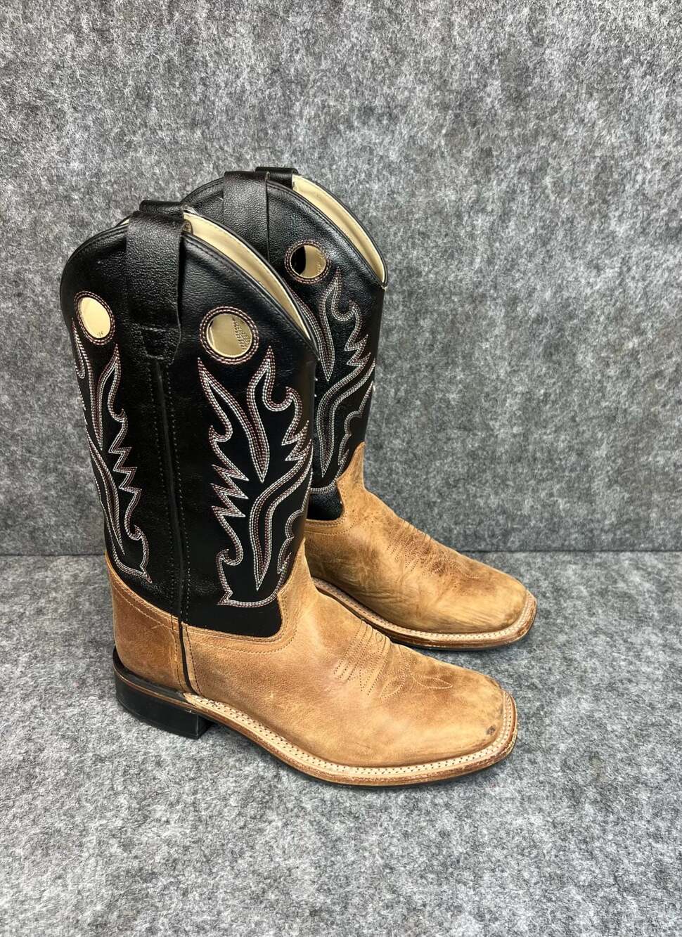 Old West Youth BSY1814 Tan and Black Leather Western Cowboy Boots Sz 5.5 D